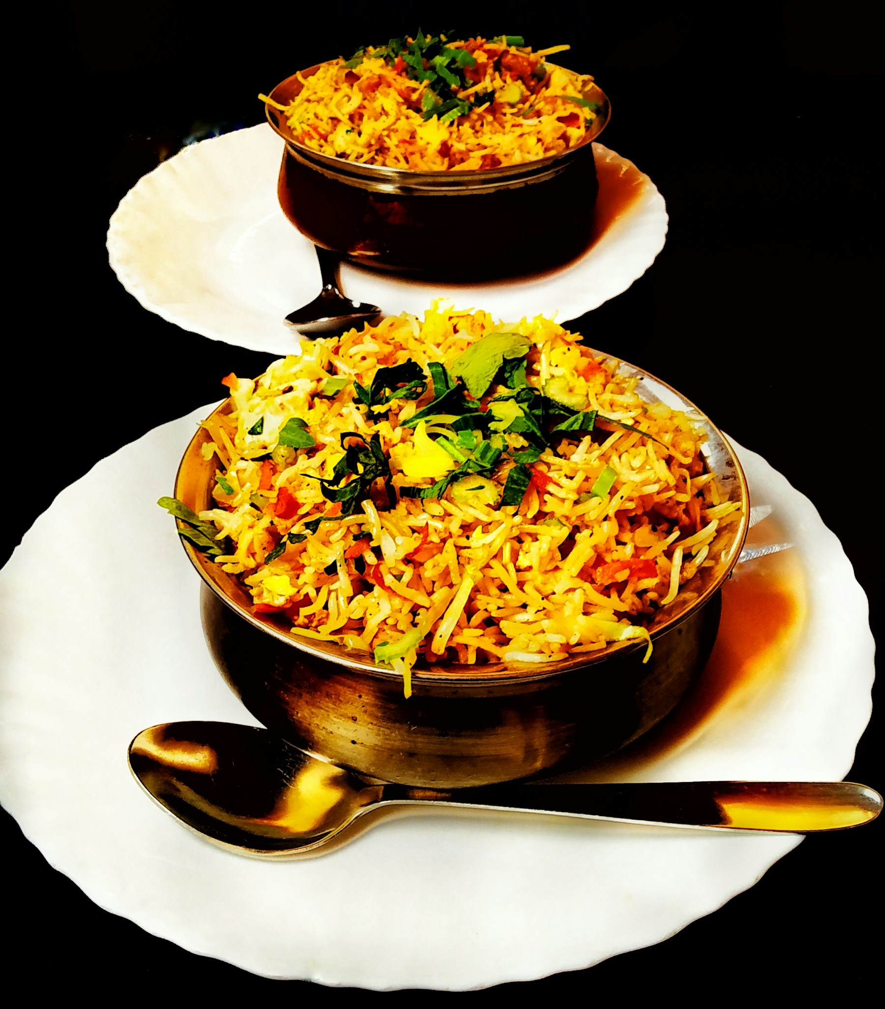 Fresh biryani served with spices